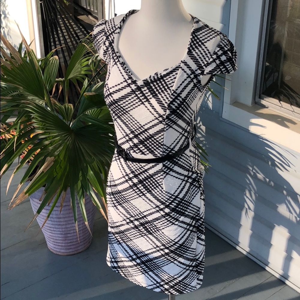Plaid Bodycon Pinup Retro Dress Belt Stretch M